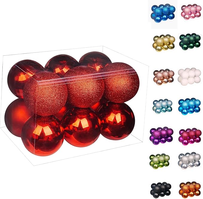Emopeak 12Pcs Christmas Balls Ornaments for Xmas Christmas Tree - 4 Style Shatterproof Christmas Tree Decorations Hanging Ball for Holiday Wedding Party Decoration (Red, 3.2"/8CM)