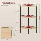Tajsoon Corner Shelf Stand, 3 Tier Industrial Corner Shelves, Multipurpose Standing Display Shelf, Corner Shelving Unit for Bedroom, Living Room, Office, Kitchen, Natural
