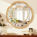Wall Mounted Mirror, Wooden Round Framed Mirror Irregular Wavy Hanging Decorative Mirrors for Living Room Bedroom and Entryway Home 20 Inch Decor