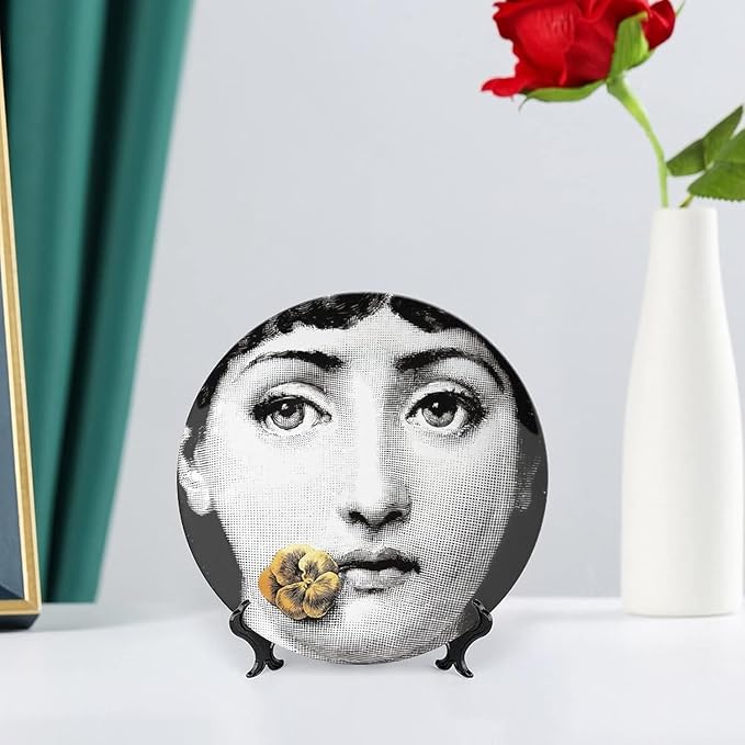 Lina Cavalieri Plate, Wall Decorative Plate, Mysterious Face Plate Wall Hanging Decoration,Including Bracket And Special Spring HooK, (Style-1, 8inch)