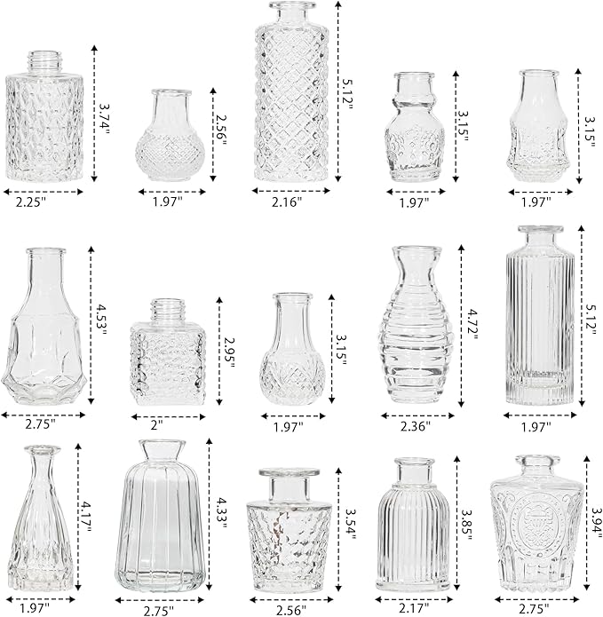 Glass Bud Vase Set of 32 Pcs, Small Glass Vases for Flowers, Clear Bud Vases in Bulk, Vintage Vases for Wedding Centerpieces, Wedding Decorations, Home Table Flower Decor