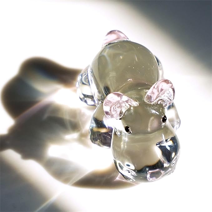 HDCRYSTALGIFTS 2.8inch Crystal Hippo Figurines Collectibles Gift for Women Art Glass Hippopotamus Statue Animal Paperweight Ornament for Table Home Decoration