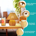WERFOP Bamboo Table Lamp Handmade Boho Rattan Bedside Lamp,3 Colors Adjustable Vintage Wicker Wooden Nightstand Lamp with E26 Bulb for Bedroom Living Room Desk Entrance