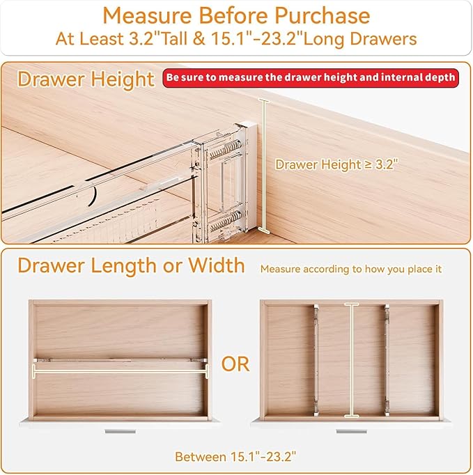 Yieach 8 Pack Clear Expandable Deep Drawer Separators From 15 to 21'' - 3.2 Inch Tall Acrylic Drawer Dividers for Clothes,Dresser Drawer Dividers for Dresser,Baby Nursery,Clothing,Sock or Underwear