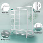 Clothes Rack, Double Rods Clothing Rack with 2 Bottom Shelves & 4 Side Shelves, Metal Garment Rack for Hanging Clothes, Heavy Duty Clothes Rack for Bedroom, Laundry, Living Room, White