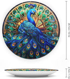 Decorative Plates, Watercolor Peacock Stained Glass Design Ceramic Dinner Plate Home Wobble-Plate with Display Stand, Wall Hanging Decor for Kitchen Household 10 Inch, Gifts for Peacocks Lover