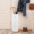 Metal Umbrella Stand - Round Storage Rack and Freestanding Organizer Bin for Home, Office, Hotel Entryway - 5.916.5" (White)