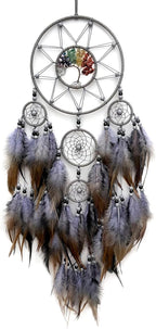Grey Large Dream Catcher Wall Decor Crystal Tree of Life Dream Catchers Handmade Feather Dreamcatcher Wall Hanging Ornament for Bedroom Living Room Home Decor