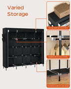 Portable Closet, 66.9 Inch Large Capacity Wardrobe Closet with Cover, Clothes Storage Organizer with Shelves and 4 Hanging Rods, Easy to Assembly, Black PCT204B01