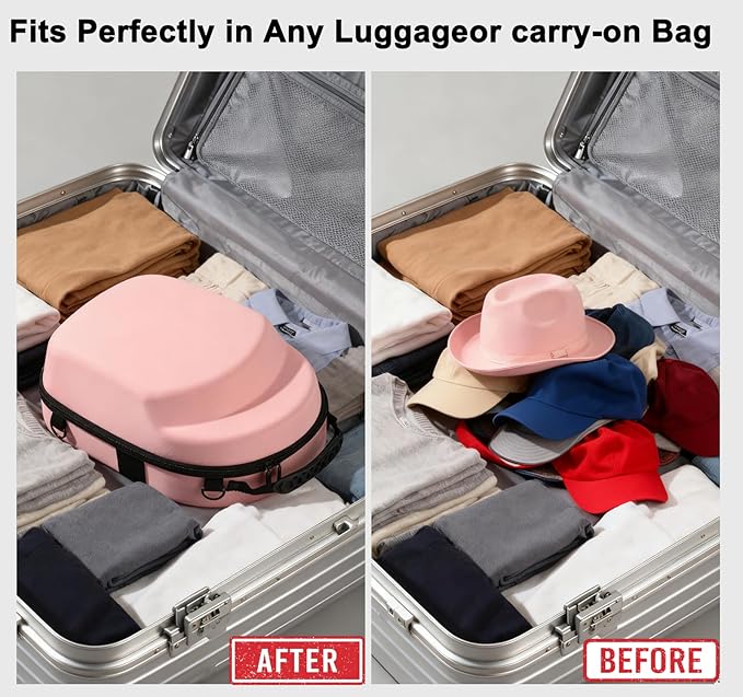 Pink hard hat box with handle and adjustable shoulder strap baseball cap storage box can effectively protect your hat and is suitable for travel and home storage