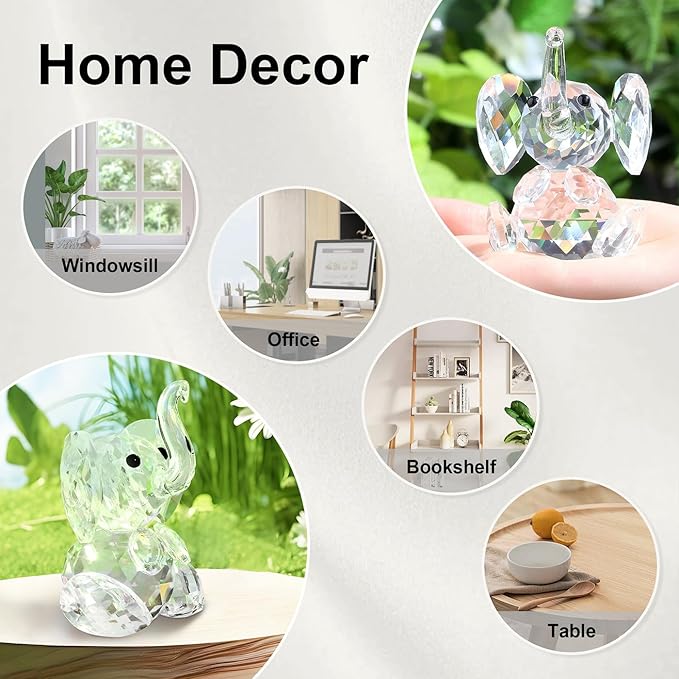 DUQGUHO Crystal Elephant Gifts for Women - Cute White Decor, Glass Figurine, Inspirational Gift for Mom - Home Animal Ornament Statue