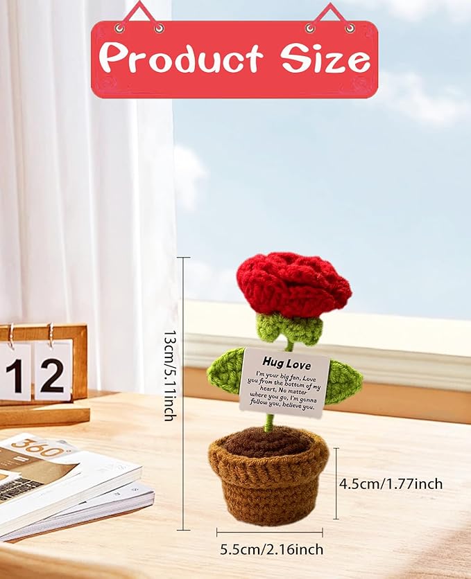 Crochet Rose Doll with Encouraging Card, Love Gifts for Christmas Valentine's Day Adults Friends Men Women