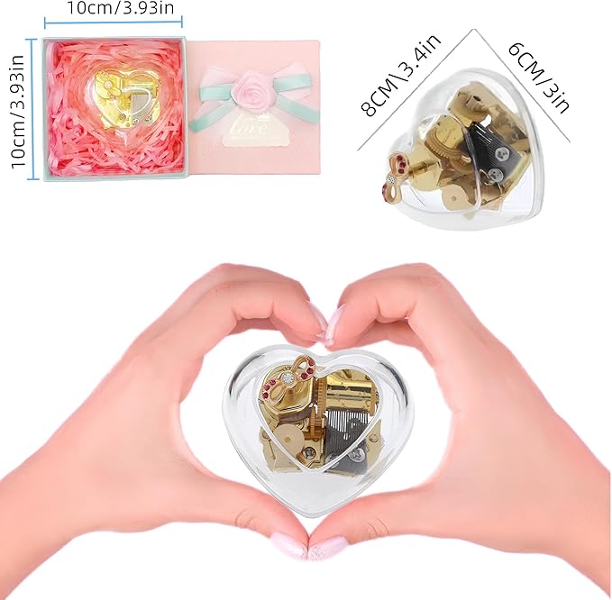 A Time for Us Music Box,Heart-Shaped Clear Mechanical Music Box,Gifts for Birthday Christmas Wedding Valentine's Mother's Day. (Romeo and Juliet)
