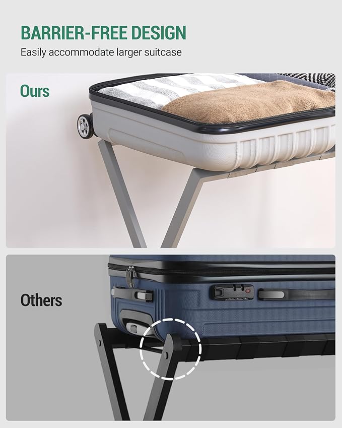 Luggage Rack, Folding Suitcase Stand for Guest, Foldable, Luggage Holders with Shelf, Steel Frame with Nylon Straps for Bedroom, Hotel, Holds up to 154 lb, Grey, 2 Pack LR03999G