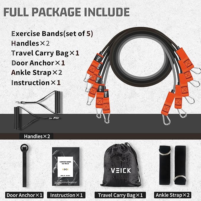 VEICK Resistance Bands, Exercise Bands, Workout Bands, Resistance Bands for Working Out with Handles for Men and Women, Exercising Bands for Fitness Weights Work Out at Home