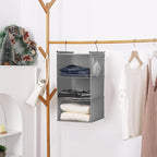 MAX Houser 3 Tier Shelf Hanging Closet Organizer, Space Saver,Closet Hanging Shelf with 2 Sturdy Hooks for Storage, Foldable (Grey)