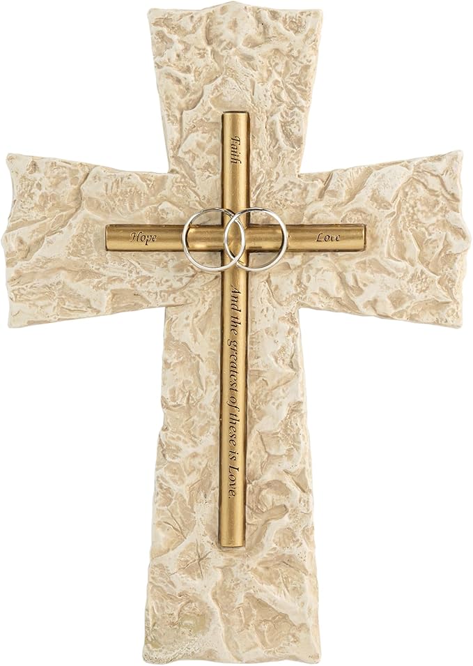 Grace4Joy Wedding Wall Cross, 10 Inches Marriage Prayer Wall Decor Religious Wedding Gifts, Hand Painted Faith Hope Love Cross Unique Gifts for Anniversary, Newlyweds Couple(Gold/Silver)