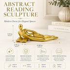 Gold Reading Statue Style D, Abstract Reader Figurine, Resin Book Decor for Bookshelf, Coffee Table, Desk Shelf Decor, Gift for Book Lovers