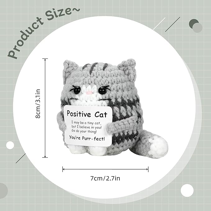 3 inch Positive Black Cat Handmade Knitted Wool Doll with Positive Card for Cheer Up Emotional Support Encouragement Friends