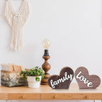 Jetec 2 Pieces Heart Shaped Wooden Decor - Rustic Family Love Table Centerpiece for Home, Living Room, Bedroom, Kitchen, Office - Ideal Housewarming and Wedding Decoration