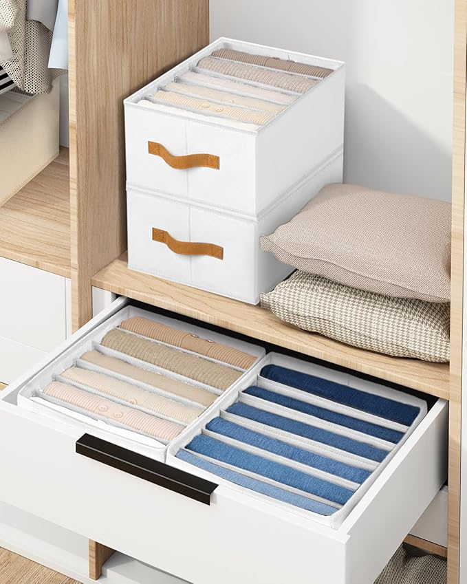 DIMJ Large Wardrobe Clothes Organizer - 4 Packs Fabric Closet Storage Organizer with Handles, Foldable Closet Organizers Dividers for Clothing Jeans Pants Sweater T-shirt