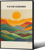 Yayoi Kusama1986 Wall Art Japanese Gallery Exhibition Wall Decor Yayoi Kusama Poster Abstract Landscape Canvas Print for Japanese Home Bedroom Decorations Artwork16x24in Black Framed