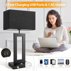 3 Color Temperatures Black Table Lamps for Bedrooms Set of 2, 22’’ Touch Control Bedside Nightstand Lamps with 2 USB Ports & AC Outlet, Modern Lamp Sets for Living Room, Stepless Dimming, Black Shade