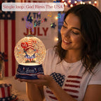 Patriotic 4th of July Gnome Snow Globe Lantern with Music - Light Up Water Globe with Swirling Glitter, USB or Battery Operated,Lighted Independence Day Decor Indoor, Patriotic Decor Gift (Gnome)