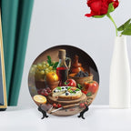 Decorative Plates for Wall Hanging, Wine, Fruit & Pizza Foods Painting Ceramic Plate, Wobble-Plate with Display Stand, Home Decor for Kitchen Cabinets, Farmhouse Round Tray 7 Inch