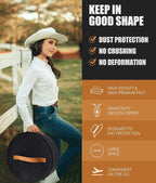 Hat Box, Travel Hat Storage Box, Foldable Space-saving Hats Boxes Organizer for Men & Women Storage, Stackable Hats Carrier Case for Round Brim, Cowboy, Panama, Tweed Caps - Black