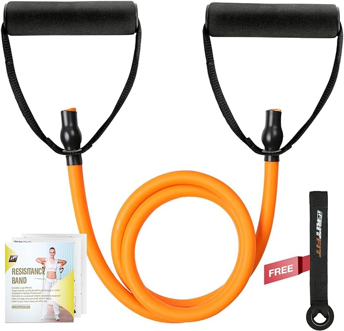 RitFit Single Resistance Exercise Band with Comfortable Handles - Ideal for Physical Therapy, Strength Training, Muscle Toning - Foam Padding Door Anchor and Starter Guide Included