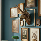 JJALIGHTS Exquisite Resin Animal Head Wall Sculpture (Gift Metal Frame) - Imitation Copper Vintage Decor for Living Room, Bedroom & Office | Decorative Wall Hanging Art (Unicorn)