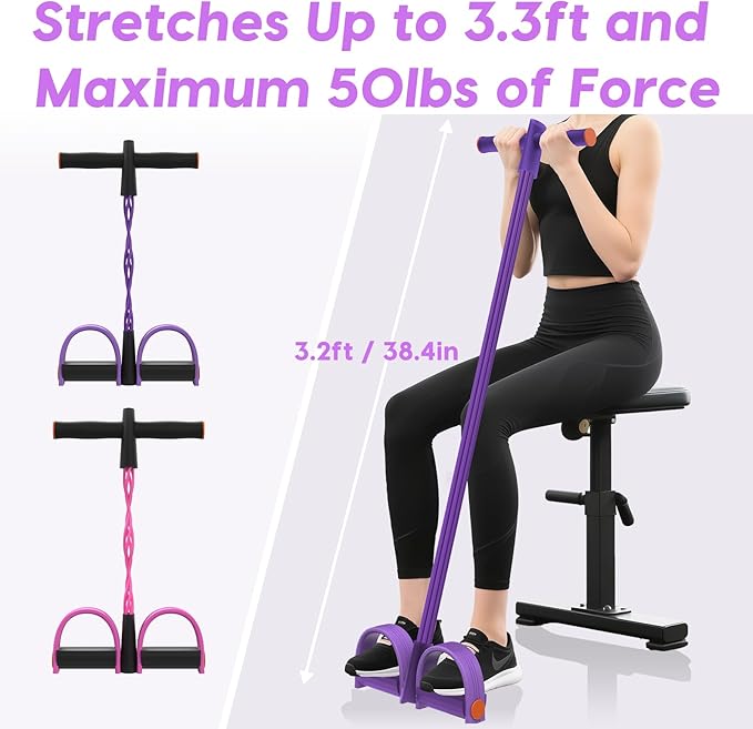 Resistance Bands with Handles, 6-Tube Elastic Foot Pedal Resistance Band, Natural Rubber Ankle Puller Sit-up Exercise, Multifunction Fitness Bands for Abdomen, Waist, Arm, Leg Stretching Training