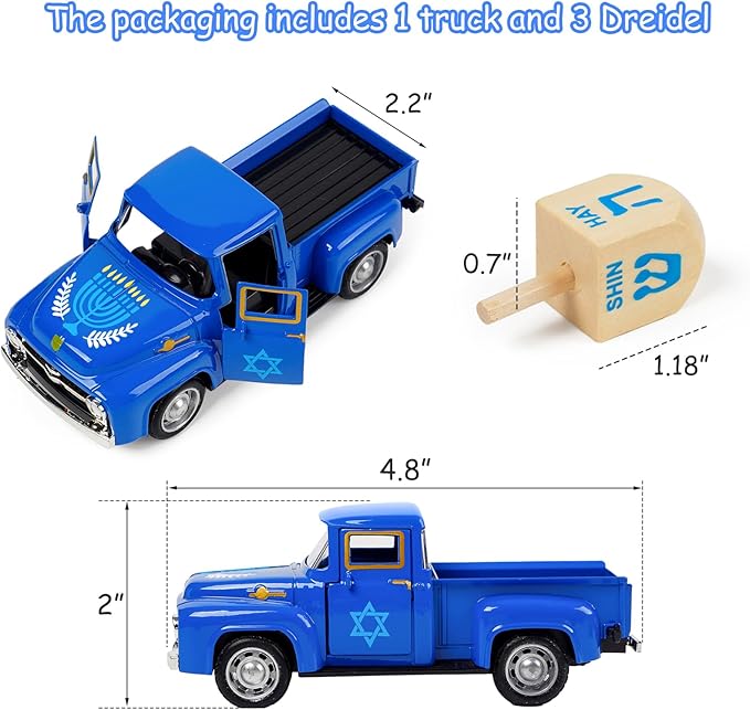 Hanukkah Home Decor, Mini Metal Hanukkah Truck with Wood Dreidel Decor - Festive Jewish Holiday Decor for Tabletop, Hanukkah Gift for Jewish