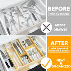 SpaceAid Bamboo 13.25-17“ Drawer Dividers (Need 2.35" Deep Drawer) Kitchen Adjustable Organizers, Expandable Organization for Home, Office, Dressers, 4 Dividers with 9 Inserts