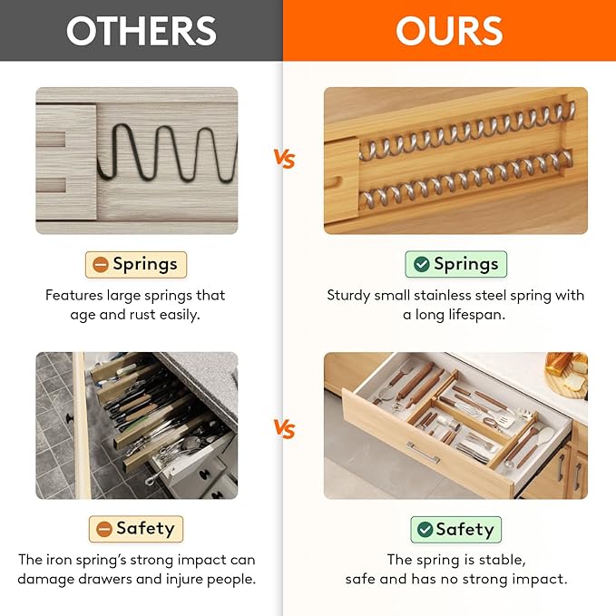 Lifewit 2.4" High 6 Pack Bamboo Drawer Dividers 33-42cm/13-16.5" Adjustable Wooden Drawer Organizer for Clothes/Utensils, Expandable Drawer Separator for Dresser/Kitchen/Bedroom/Office Organization