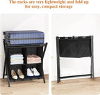 aboxoo Luggage Rack with storage, Guest Room Folding Suitcase Stands, Holds up to 120 lb, Space Saving Suitcase Holders for guest room, Bedroom Hotel, Black