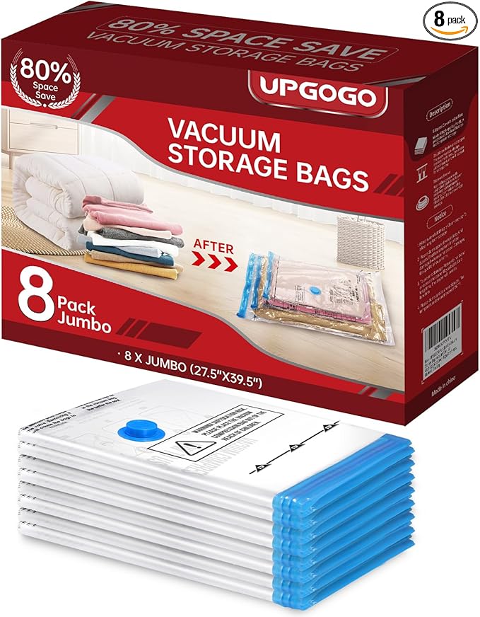 8 Pack Jumbo Vacuum Storage Bags,Vacuum Seal Bags for Clothing,Space Saver Bags,Comforters, Blankets, Bedding