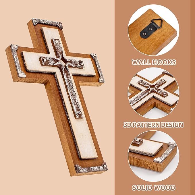 OKSQW Wall Wooden Cross Christians Cross Spiritual Religious Gifts With Hook on Hanging Wall Or Table With Blessed For Church Home Room Decoration For Christmas (Resin Small)