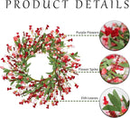 Artgar Front Door Wreath 24 Inch Spring/Summer Wreaths for Front Door, Front Door Wreaths for All Seasons for Indoor Outdoor Home Office Wall Window Wedding Farmhouse Decor (Red Pink)