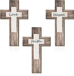 Yalikop 3 Pieces Wooden Cross Wall Decor Christians Cross Sign Faith Love Blessed Wooden Decoration Rustic Vintage Wall Art Religious Hanging Sign Inspirational Farmhouse Home Hanging Decor