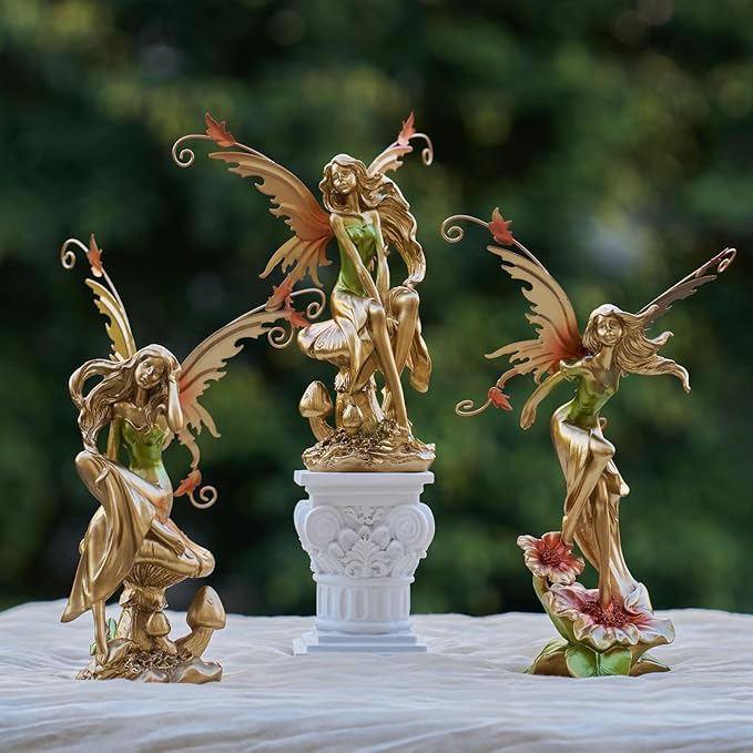 Resin Fairy Statue Elegant Fantasy Decor, Hand-Painted Angel Figurine Graceful Fairy Sculpture for Bookshelf, Mantel, Indoor Outdoor Decor, Thoughtful Gift for Women, Girls (Sitting)