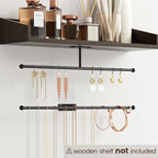 Wall Hanging Jewelry Organizer: 12.6'' Necklace Holder for Earring, Bracelet, Rings, Hairband, Glasses, Black 2-Pack, Screws Included