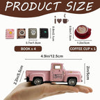 Coffee Bar Decor Vintage Mini Metal Pickup Truck Decor with Book Accessories for Coffee Station, Farmhouse Tiered Tray Tabletop Decorations for Home Kitchen, Office, Cafe