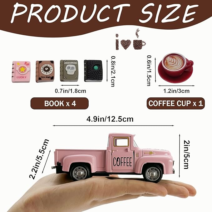 Coffee Bar Decor Vintage Mini Metal Pickup Truck Decor with Book Accessories for Coffee Station, Farmhouse Tiered Tray Tabletop Decorations for Home Kitchen, Office, Cafe