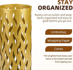 Umbrella Holder, Metal Umbrella Stand for Entryway, Umbrella Storage Rack with 4 Hooks Decor, Home, Office,5.8 × 5.8 × 16.4 (Gold)