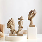 aboxoo Large Size 3 Pcs Thinker Statue, Silence is Gold, See No Evil Hear No Evil Speak No Evil Statues, Modern Resin Sculptures Decor for Living Room, Home, Office Study (Sandy)