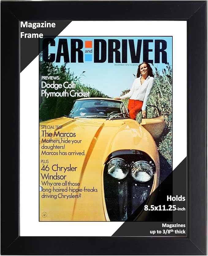 Creative Picture Frames 8.5 x 11.25 Magazine Frame with Full-Strength Glass, Holds Up To A 1/4" Thick Media with Installed Hangers for Easy Mounting, 11x14 Black Frame with White Mat