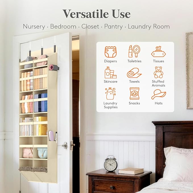 Lifewit 1 Pack Over the Door Organizer, Clear Window Hanging Storage with 4 Side Pockets, Anti Tilt 40 lbs Load Behind Door for Pantry, Nursery, Bathroom, Bedroom, Dorm, 12 Section, Beige