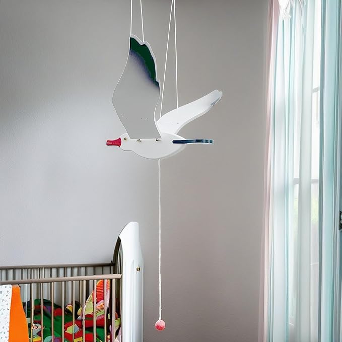 Wooden Flying Seagull Decorative Hanging Mobile Nautical Ornament Nursery Room Bird Drop for Patio Balcony Wedding Party(20")